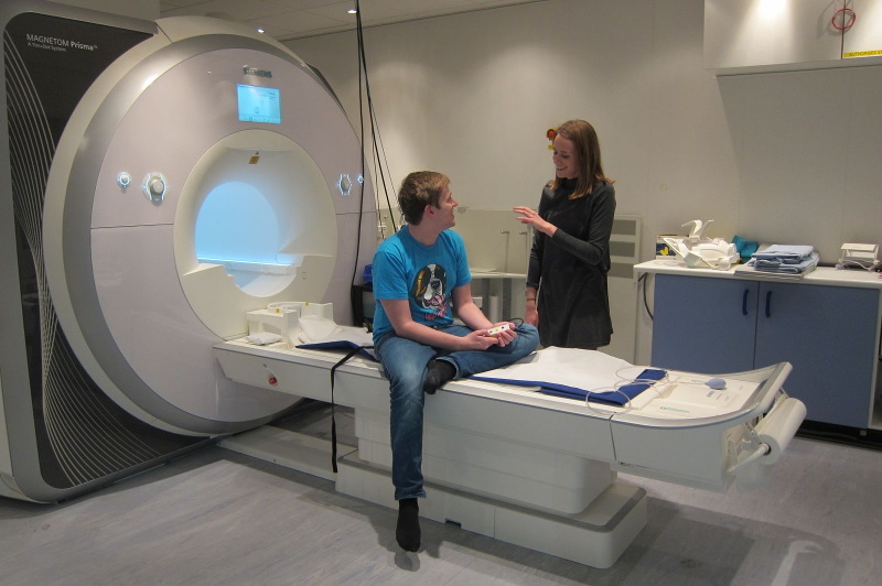 A HD-YAS Volunteer preparing for a brain scan called an MRI (photo courtesy of HDYO)  