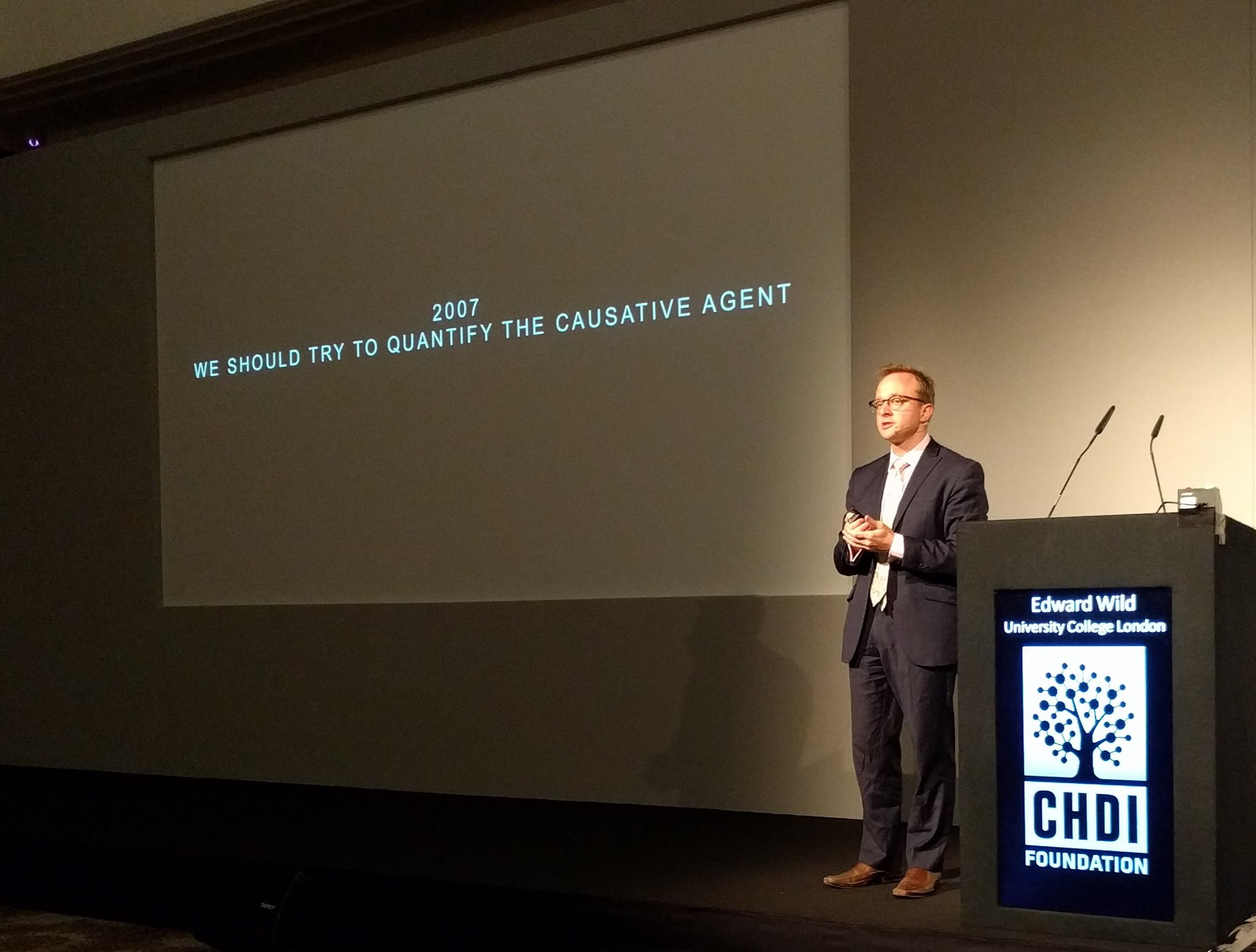 Ed Wild, who works on biomarkers, revealed his team has discovered a possible blood test that reflects damage to neurons in HD, which will be publicly announced soon