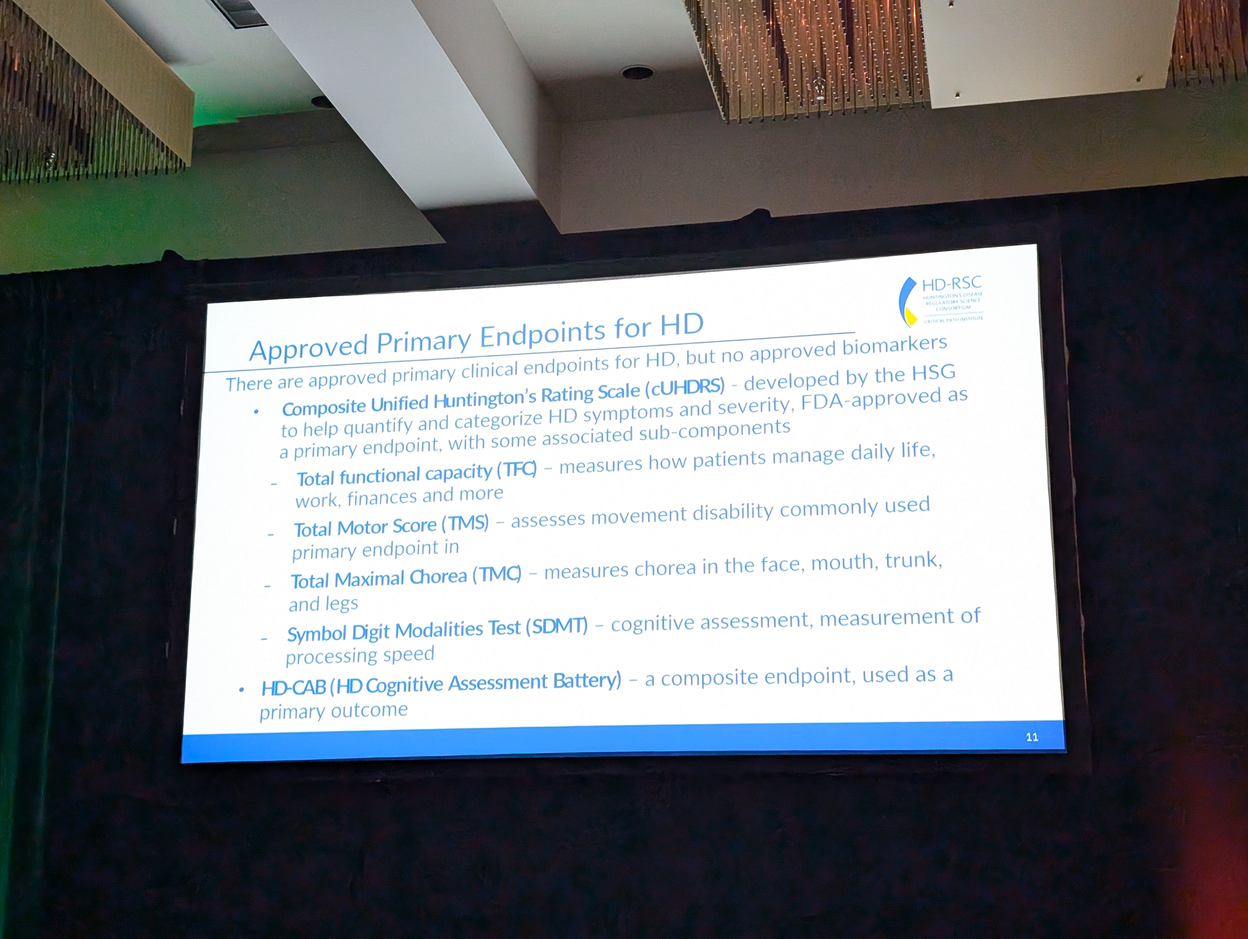 Dr. Terina Martinez shared clinical trial endpoints that have been approved for studies on Huntington's disease.