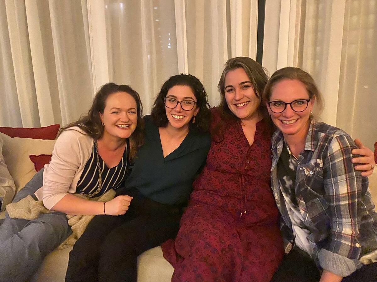 HD researchers and Buzz editors take a break from tweeting for a photo op! (Left to right: Dr. Lauren Byrne, Dr. Leora Fox, Dr. Rachel Harding, Dr. Tamara Maiuri). Photo credit: Karen Newman.  